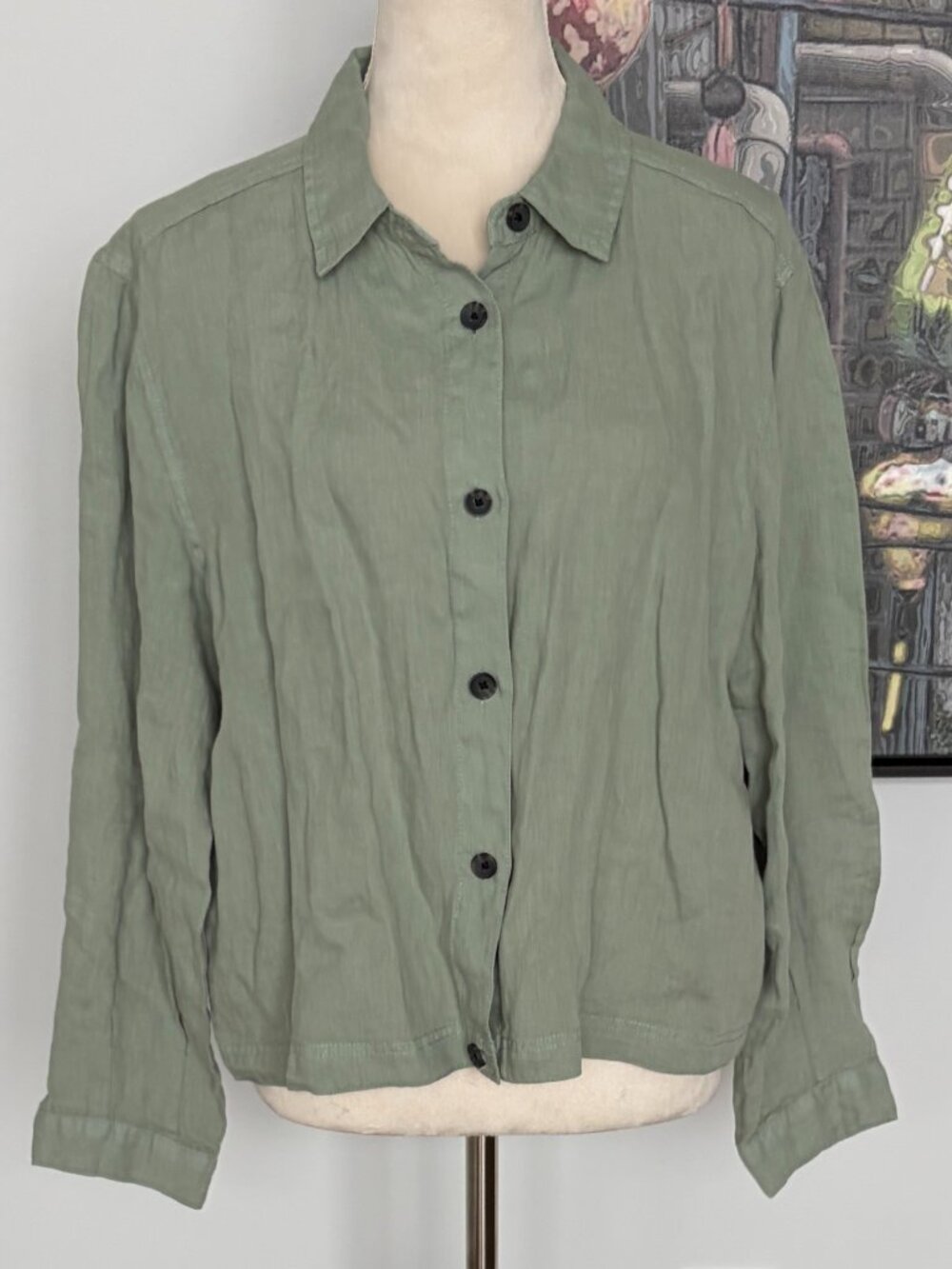 Rachel Zoe Sage Green Linen Button Down Shirt/Jacket L